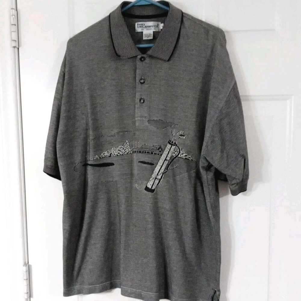 Pro Celebrity Men’s Vintage Golf Polo Size XL Gray Cotton Polyester Blend EUC